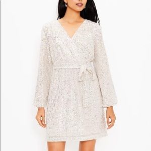 NWT Loft wrap sequin dress 14 champagne